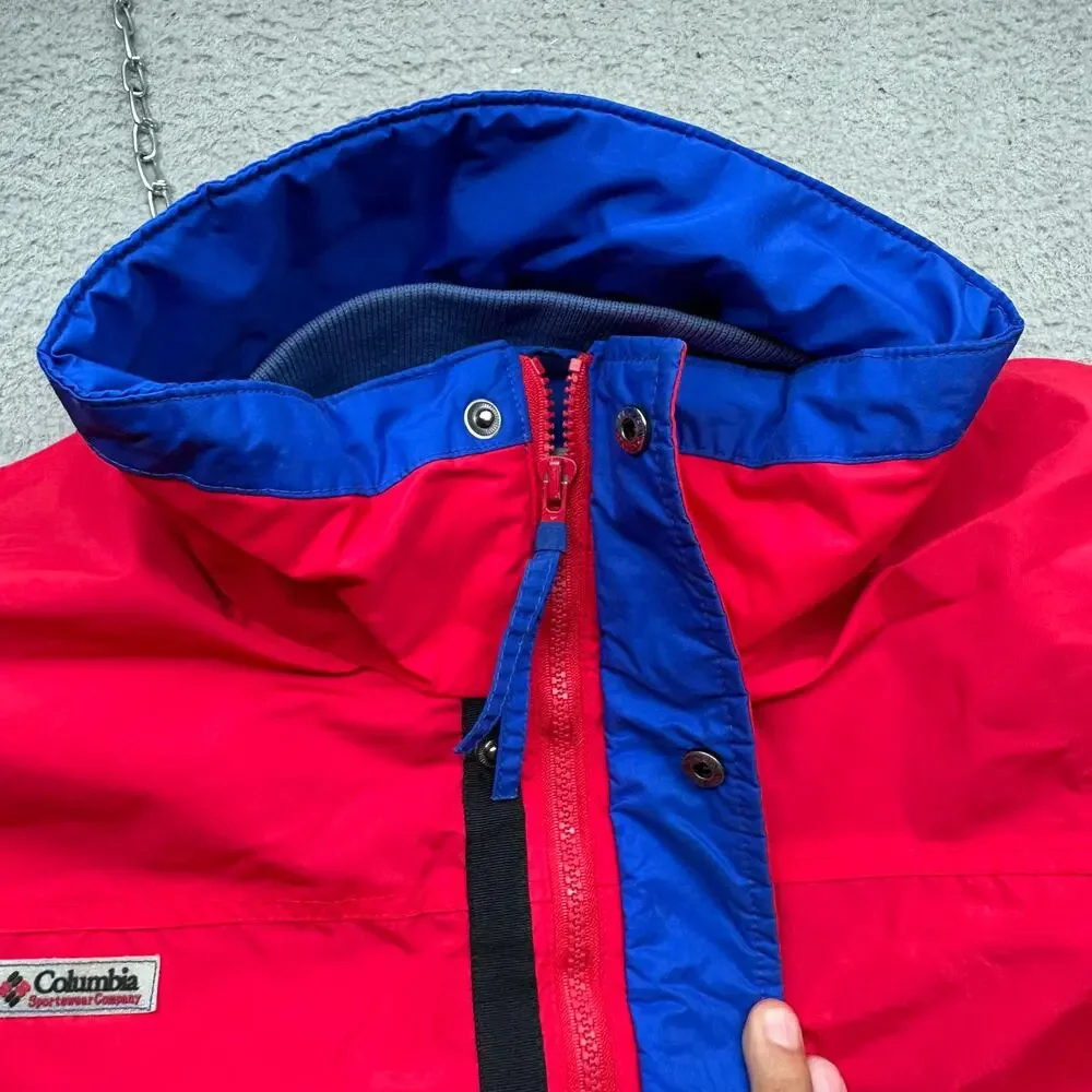 Vintage Columbia Bugaboo Jacket Mens Large Blue Red Black Hooded Nylon Shell